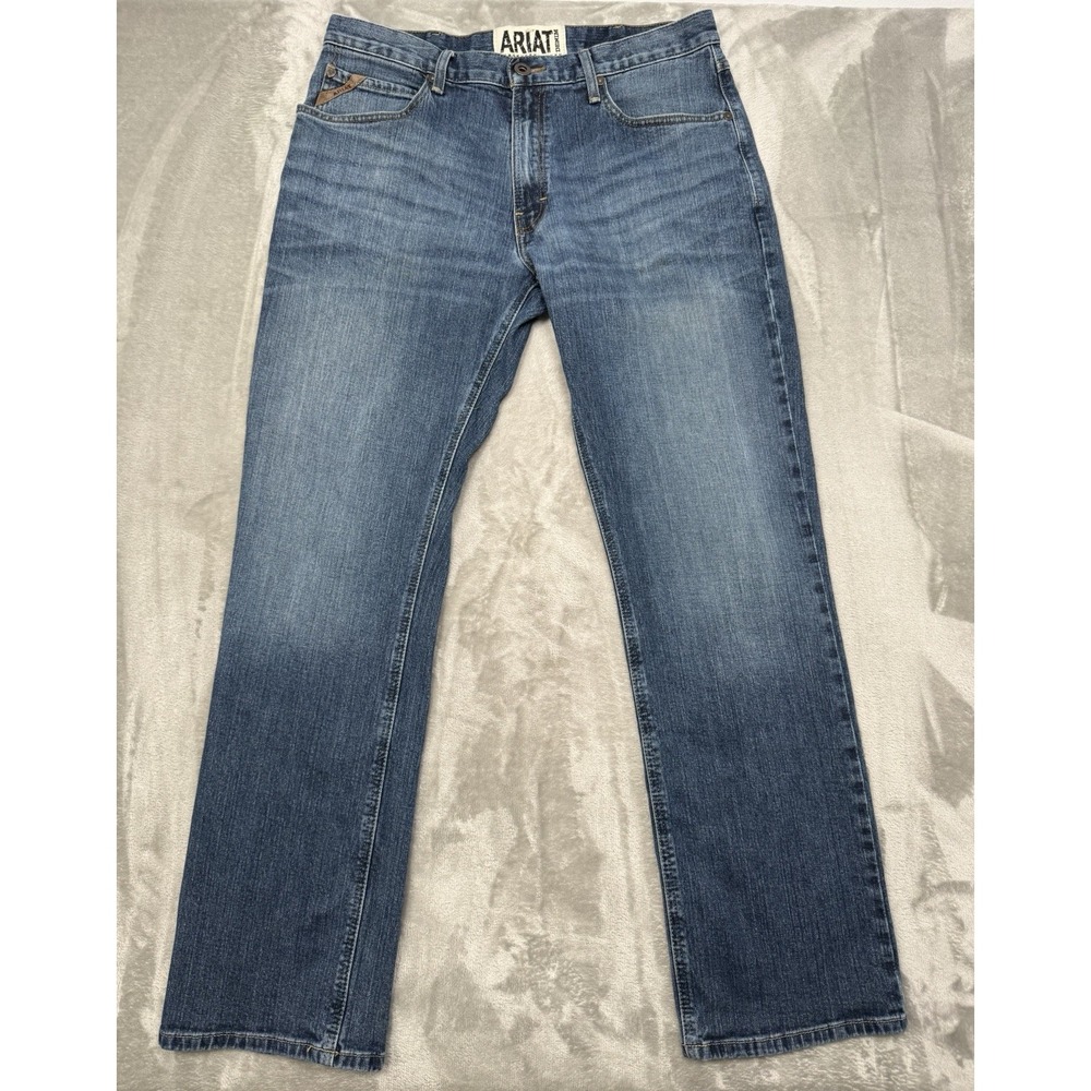 Ariat M4 Jeans Mens 36x34 Blue Denim Bootcut Stretch Embroidered Western Cowboy